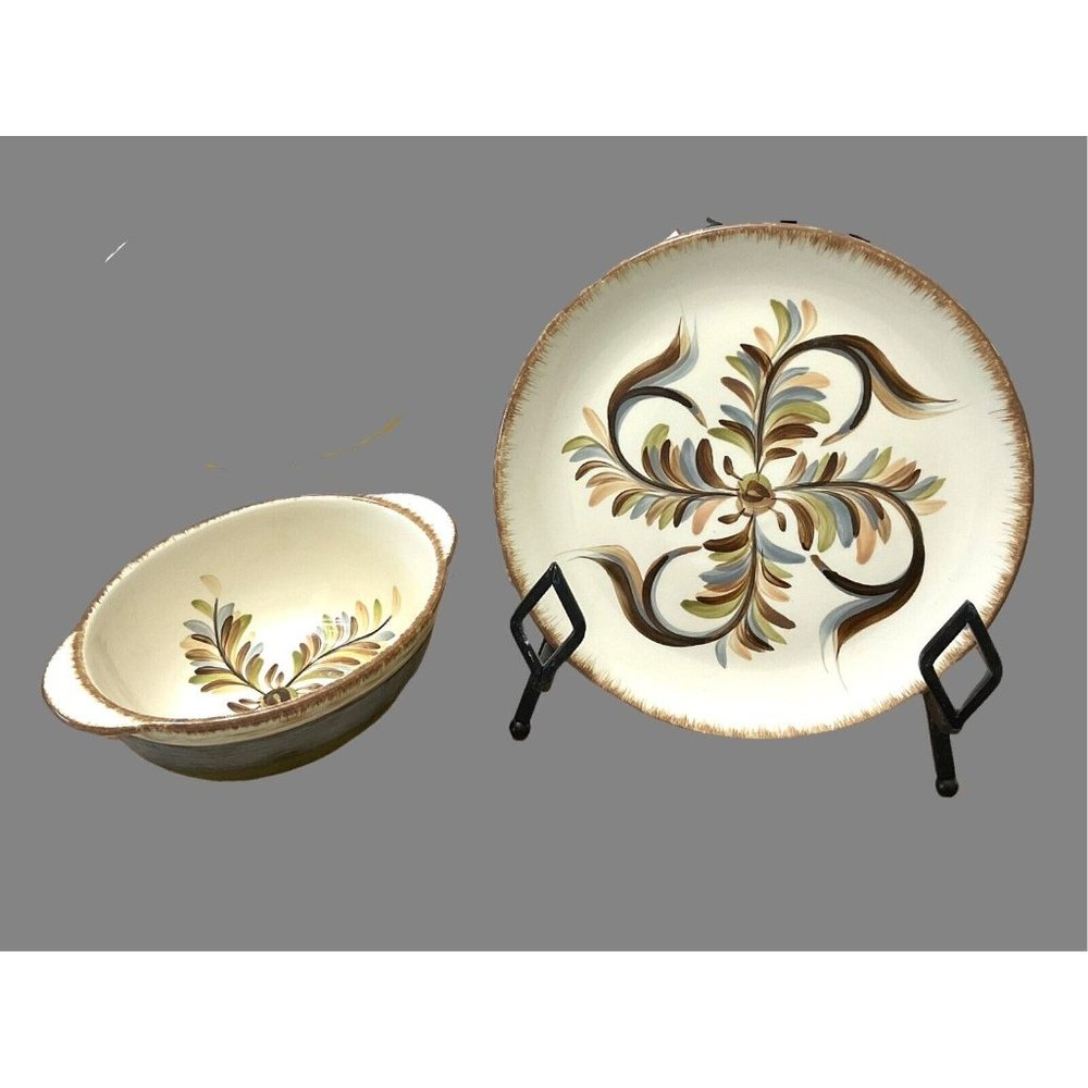 Gail Pittman Alfresco Salad Plate & Oval Bowl - Brown Blue ~ Southern Living
